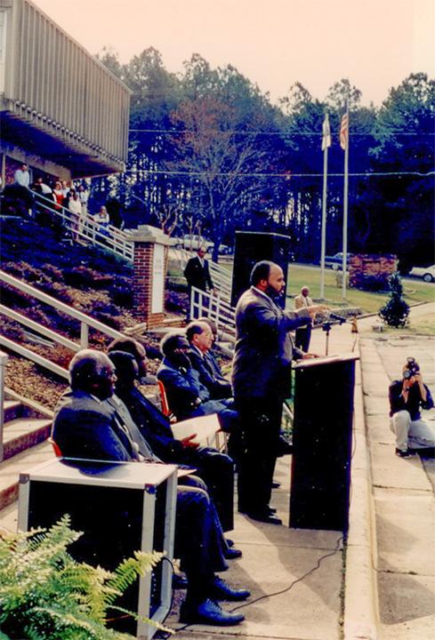 Martin Luther King III speaks at the ceremony designating the Valley Street Campus as an HBCU